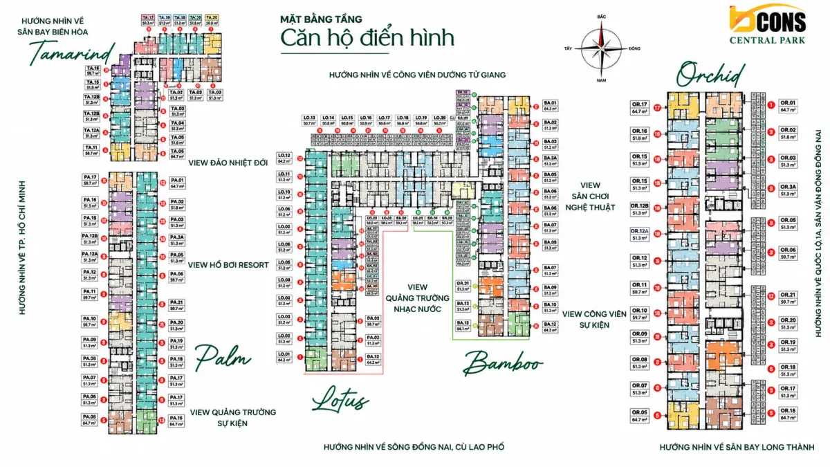 Mặt bằng tầng căn hộ điển hình tổng thể 5 block Bcons Central Park