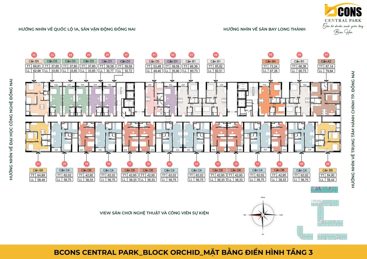 Mặt bằng tầng điển hình Block Orchid Bcons Central Park