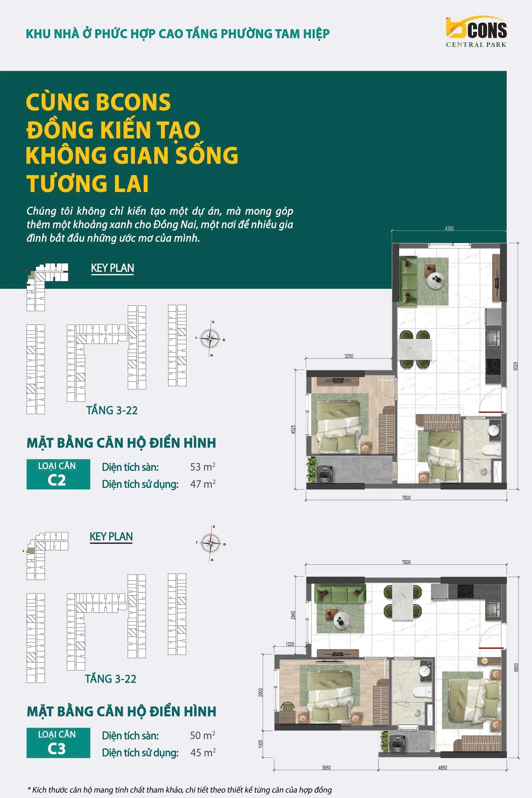 Mặt bằng căn hộ C2 + C3 - Bcons Central Park