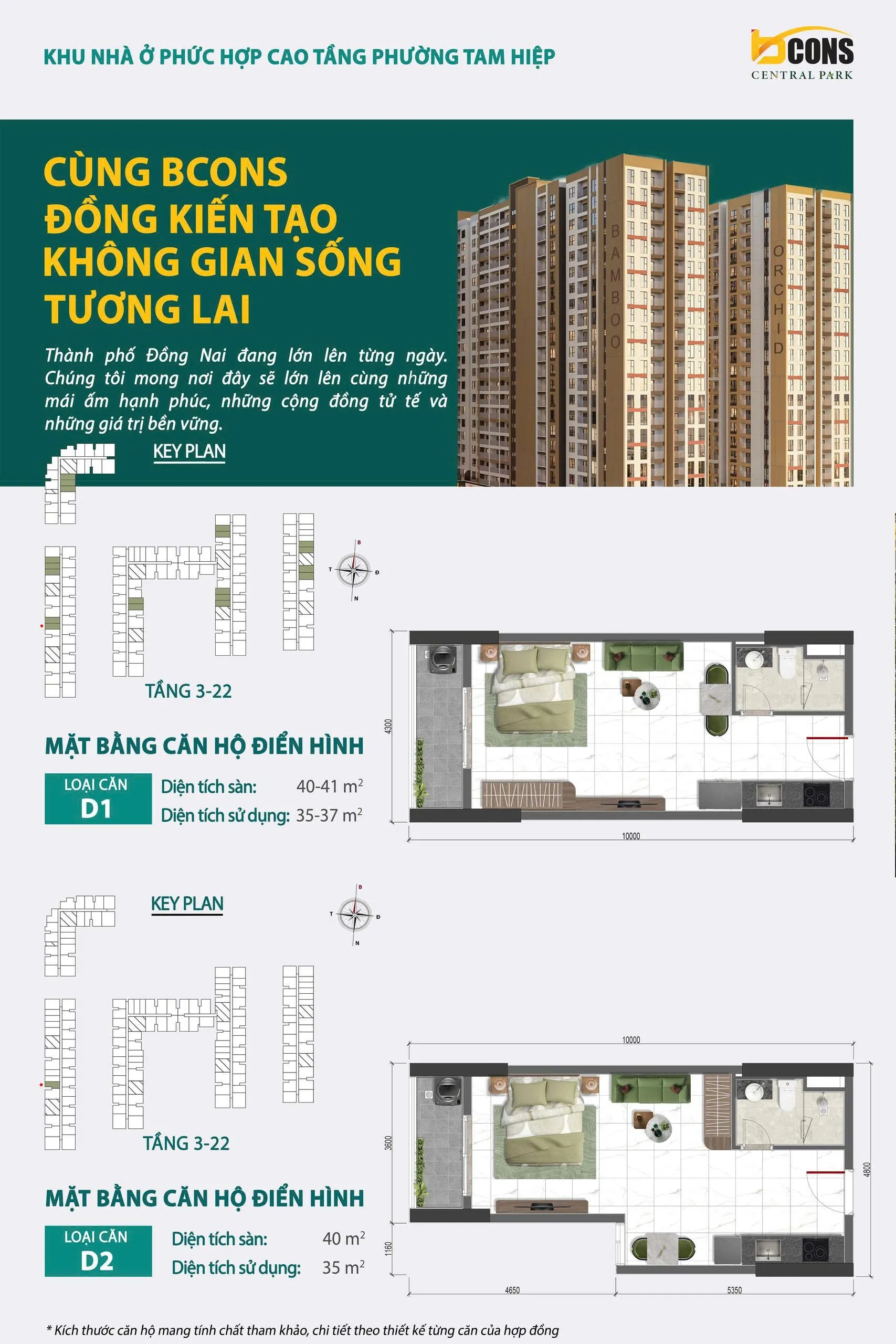 Mặt bằng căn hộ D1 & D2 - Bcons Central Park