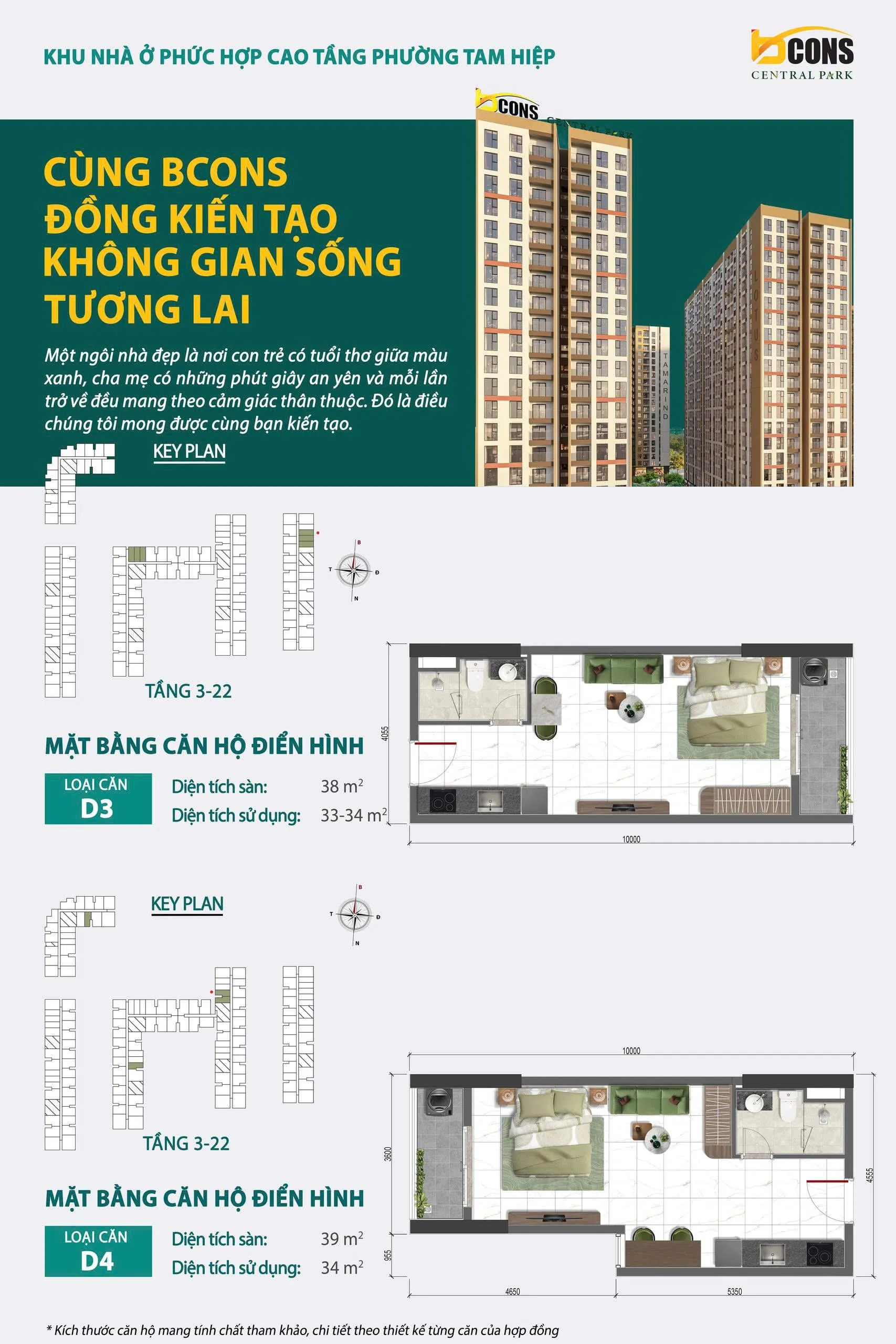 Mặt bằng căn hộ D3 & D4 - Bcons Central Park